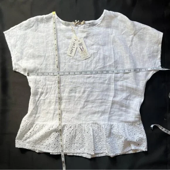 NWT SPAZIOCHIC Italy‎ Made 🇮🇹 100% LINEN crew neck Cap sleeve Peplum Top L - Picture 6 of 7